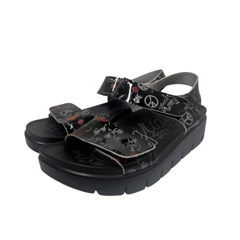 Alegria Peace & Love Black Leather Sandals Womens Shoe Size 38 US 8-8.5 PLA311